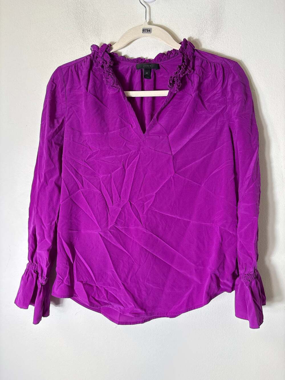 J.Crew Purpe Ruffle Neck Long Sleeve Blouse Sz 4P